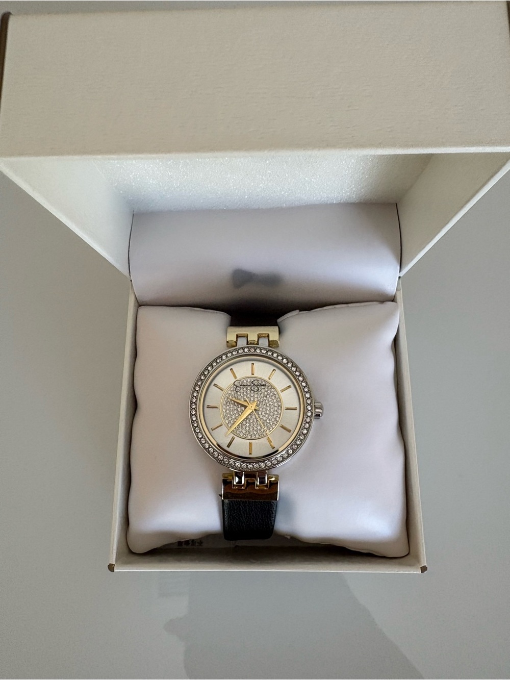 Jessica Simpson Gold and Black Crystal Accent Women's Watch